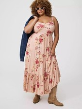 Torrid Tiered Super Soft Maxi Dress Flutter Sleeve Rose Pink Floral Size 2 2X