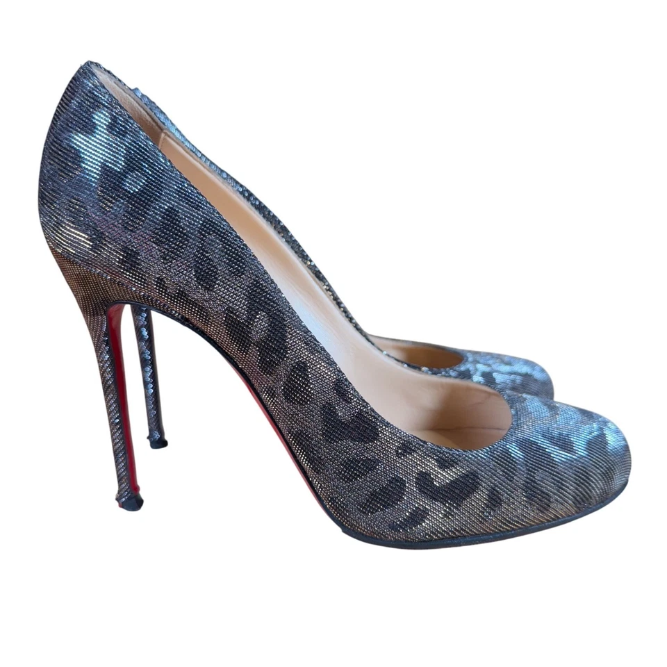 Christian Louboutin Leopard Metallic Lame Fifi 100 Pumps Heels Size 38.5 - Image 4 of 4