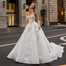 White Corset Floral Lace Wedding Dress 3D Applique Off Shoulder Bridal Gowns
