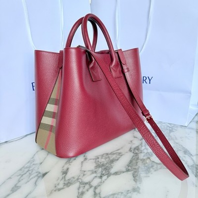 Burberry Medium Bermondsey Tote Antique Red Grain Leather Vintage Check Bag