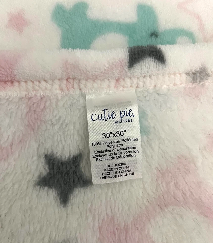 Manta bebé Cutie Pie blanca estrella elefante rosa verde gris niña polar 30x36 Foto 2 de 3