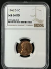 1946-D  1C RD  Lincoln Wheat One Cent NGC MS66RD   6553488-010