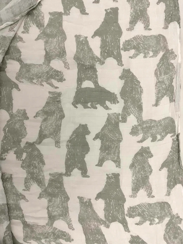 Aden Anais Gray Bear Baby Swaddle Blanket Bamboo White Label 49x49 Forest Soft - Image 4 of 4