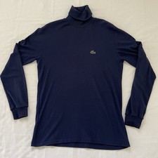 VTG 70s Lacoste Chemise Turtleneck Navy Cotton Men S/M Classic Made In France