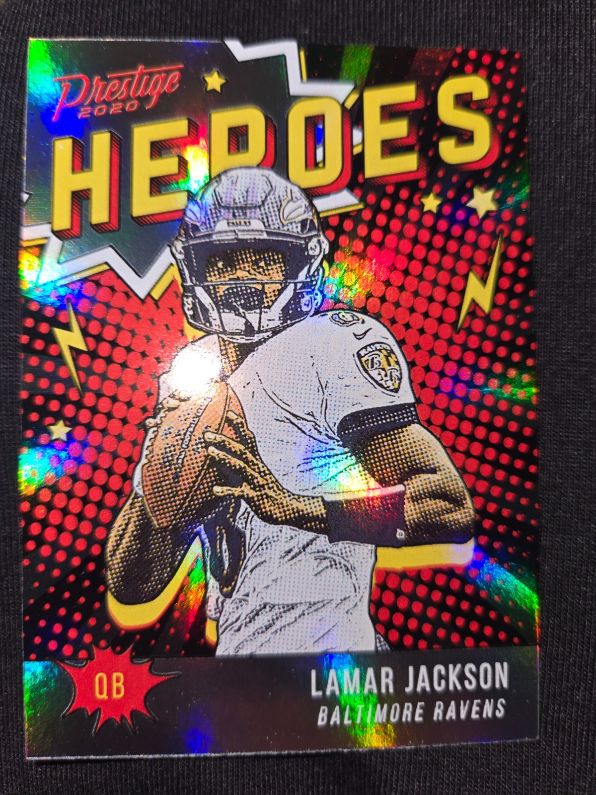 2020 Prestige HEROES Lamar Jackson RARE football card insert Manga Kaboom style