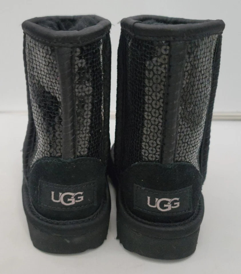 Ugg Niños Pequeños Niñas Talla 6 - Negro Clásico Corto Grueso Lentejuelas Botas 1135330T Foto 3 de 4