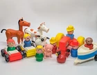 Vintage Playskool Lot 17 Playmates Little People Cars Boat Tractor Horse Cow