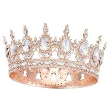 YOUlDIANZI Queen Crown Rhinestone Wedding Crowns and Tiaras for Rose Gold White