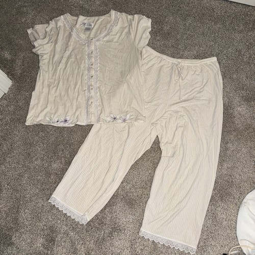Aria Vintage Pajama Set 100% Cotton Lace Accent Embroidery Cottagecore Cozy