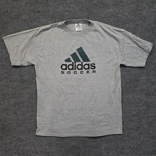 Vintage 90s Adidas Soccer T Shirt 3 Stripe Gray Mens Large USA Made Short Sleeve
