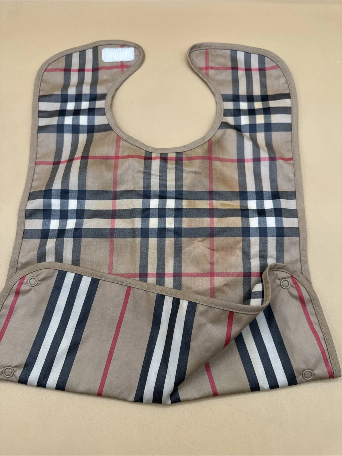Burberry Baby Bib Waterproof Apron Check Stripe Food Spill Pocket Kids