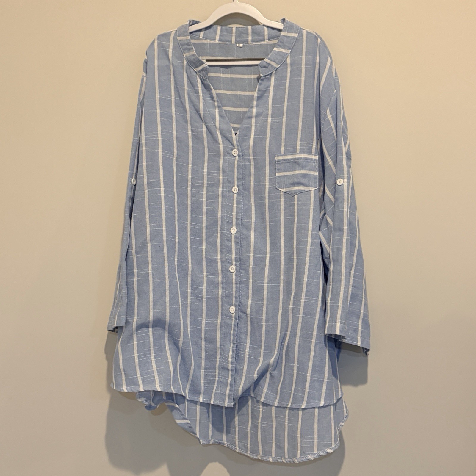 Women’s Oversized Roll-sleeve Cotton Shirt Dress Beach Cover Up