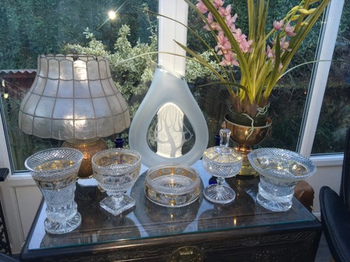 Rare 9.5” BOHEMIAN FRUIT BOWL CZECH MOSER ENGRAVED CUT TO CLEAR GOLD Hobnail 🎁 - Picture 6 of 10