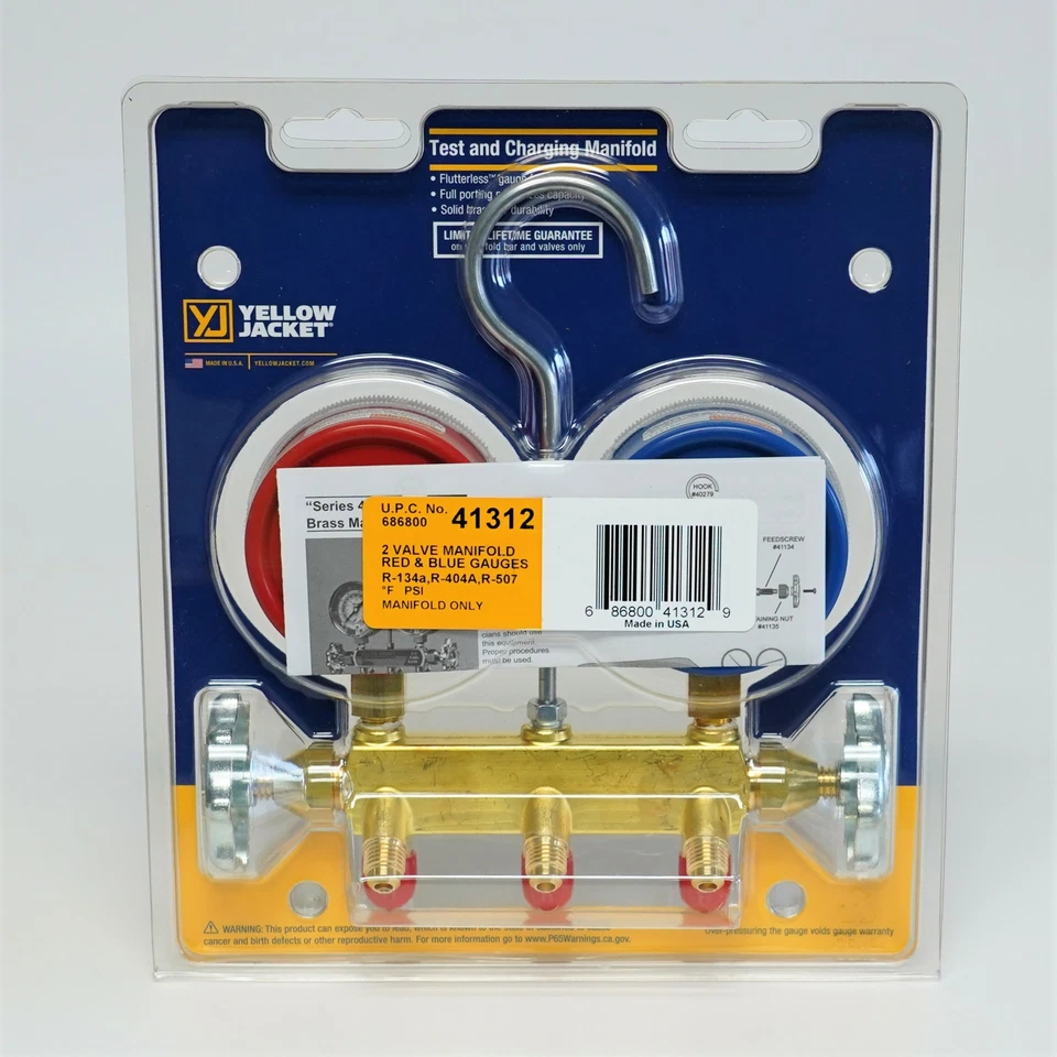 黄色夹克 41312 测试和充电歧管带 2-1/2 英寸仪表 R134a/404A/507 — 第 4/4 张图片
