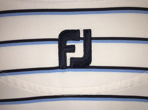 FootJoy Mens Golf Polo Shirt XL White W/ Black & LightBlue Stripes. - Picture 3 of 4