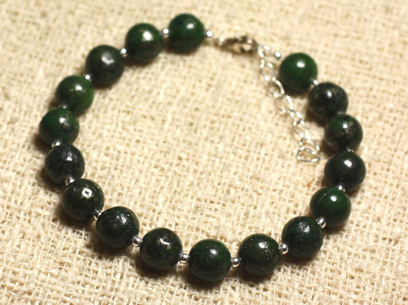 Bracelet pyrite verte 8mm et argent 925 authentique, bijou de lithothérapie luxe
