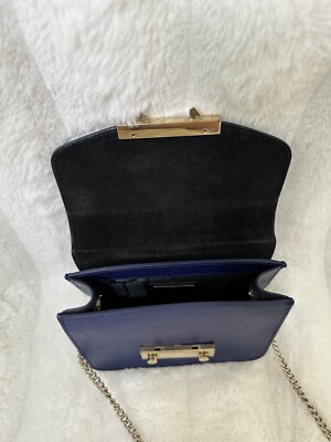 FURLA Navy Blue Crossbody With Gold Chain Strap | eBay