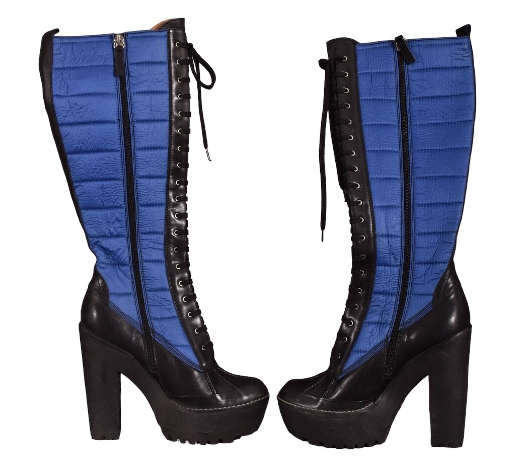 POLO Ralph Lauren Boots HELMA Platform Heels Leather Nylon Lace Up