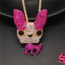 New Fashion Women Cute Rose Puppy Dog Crystal Animal Pendant Chain Necklace