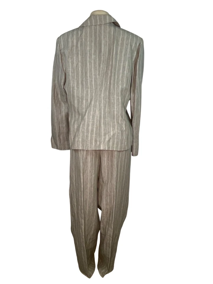 Traje de 2 piezas a rayas beige Ellen Tracy para mujer con blazer y pantalones talla 16 -Nuevo Foto 3 de 4