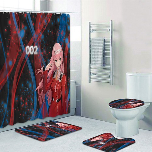 Darling in the Franxx Tenda Doccia Coperchio WC Tappeto Bagno Antiscivolo Set 4PZ - Foto 7 di 37