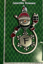 New Metal letter F Monogram Snowman Christmas Tree Ornament