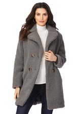 Roaman's Women's Plus Size Double-breasted Teddy Coat
