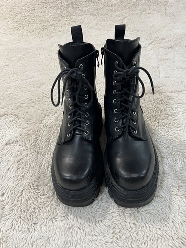 Stivaletti donna grossi retrò stringati esercito gotico punk platform forma piatta - Foto 12 di 18