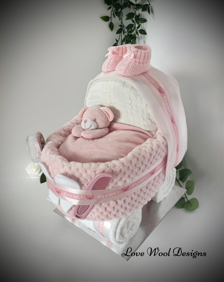 NAPPY CAKE Pram, baby girl, it's a girl, baby shower or maternity Pink
