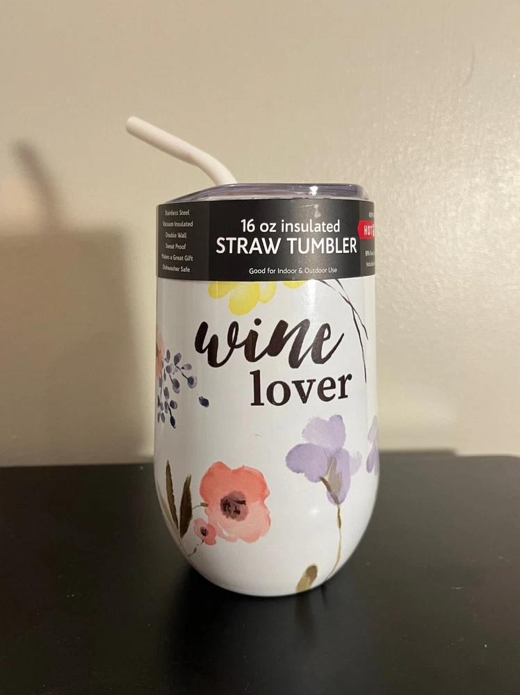 Tumbler Straw Wine Lover Theme Stainless Steel Tumbler  New With Tag Tailgate