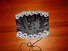 LeNovia Black Poly Satin Floral Embroidered w/Beads & Sequins Corset Top XL