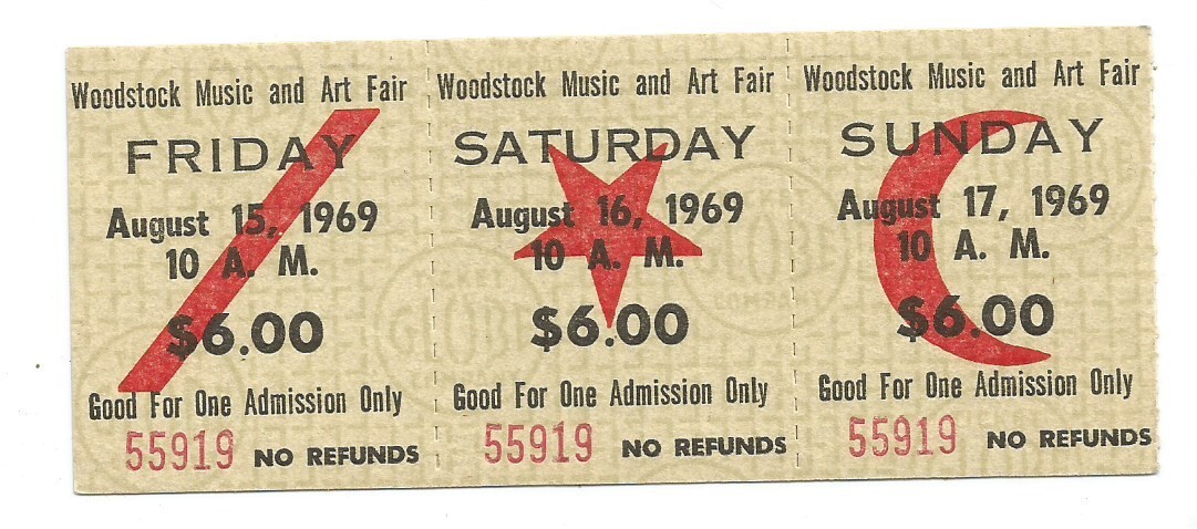 1969 Woodstock Memorabilia Collection ~ original 3 day ticket