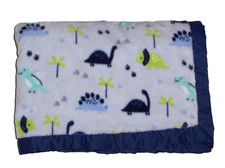 Parents Choice Dinosaur Baby Blanket Green Blue Minky Dot Satin Trim Security