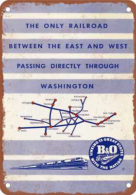 METAL SIGN - 1951 Baltimore & Ohio Washington Route Map - Vintage Rusty Look