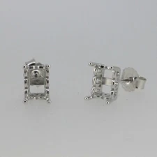 Sterling Silver Semi Mount Earrings Setting Emerald OCT 7x5 mm Stud