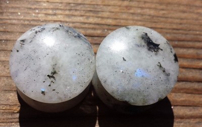 RARE! PAIR OF REAL RAINBOW MOONSTONE PLUGS GAUGES BODY JEWELRY DOUBLE FLARED