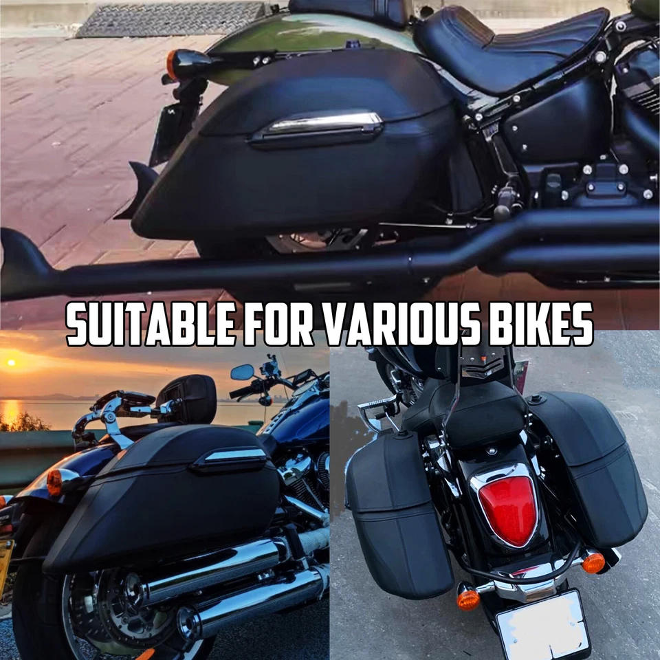 Universal Motorcycle Hard Saddle Bag Saddlebags W/ Mounting Kit For Harley Honda - Image 2 of 4