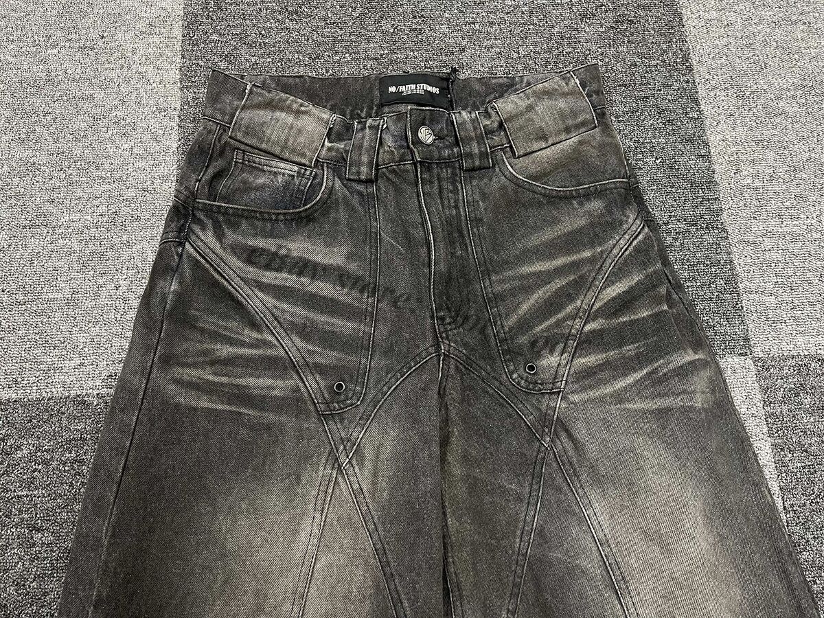 No Faith Faded Dune Distressed BAGGY Denim Trousers Flared No Faith Faded Dune Distressed BAGGY Denim Trousers Flared