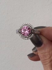 Stunning 2 Ct Lab Created Pink Sapphire Clear CZ Modern Ring 925 Silver Size 7
