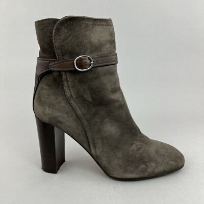 LK Bennett braune elegante Lederstiefelette Reißverschluss hoher Blockabsatz UK5