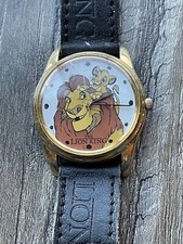 Timex Disney Lion King Watch Women Gold Tone Round Leather Band 9” Needs Battery