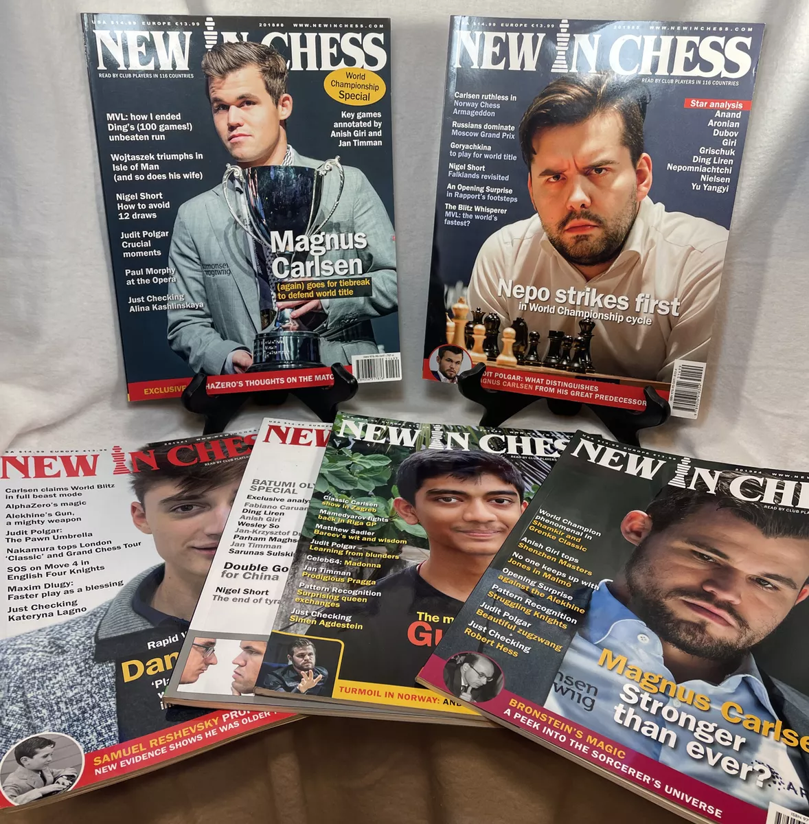 New in Chess Magazines 2018-19 Magnus Carlsen Gukesh-Nepo-Dubov-Batumi  Olympiad