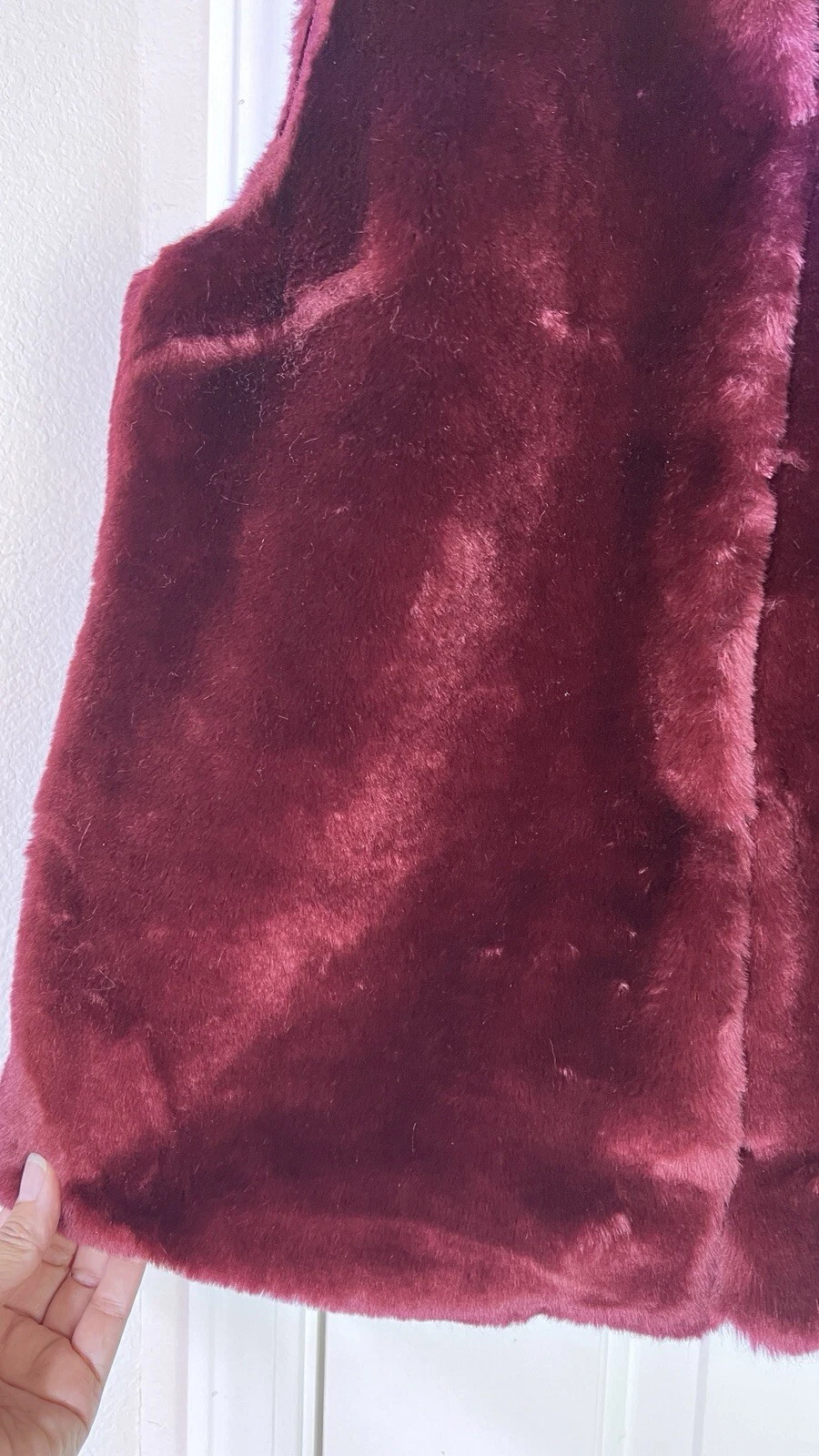 Gilet donna Michael Kors pelliccia sintetica gancio chiusura occhiello vino prugna mafia moglie boho taglia M