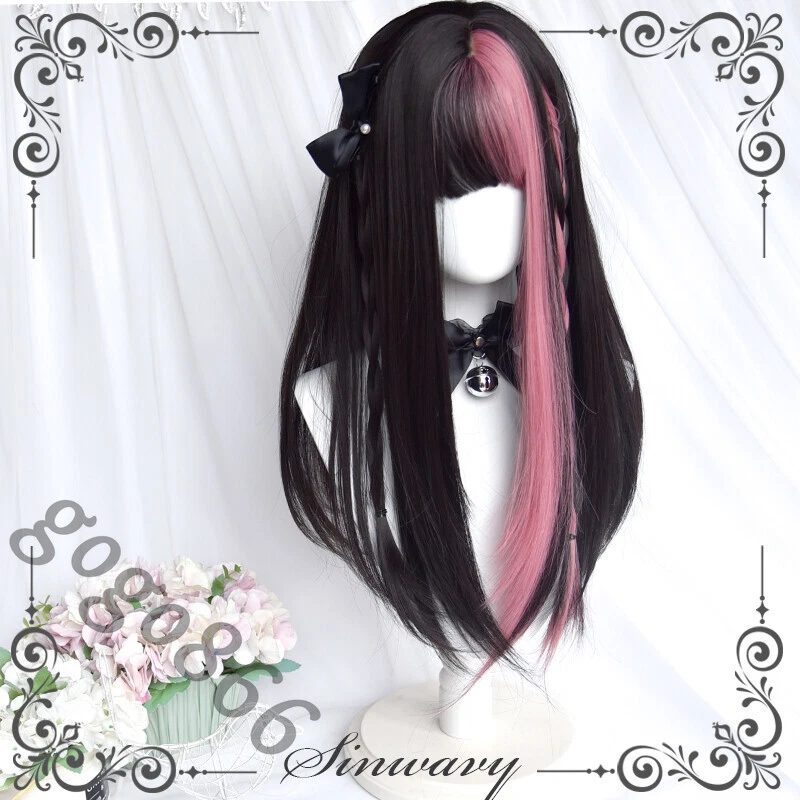 Pink Full Wig Black Mix Hair Harajuku Girls Lolita Hairpiece Daily Cosplay - Image 2 of 4