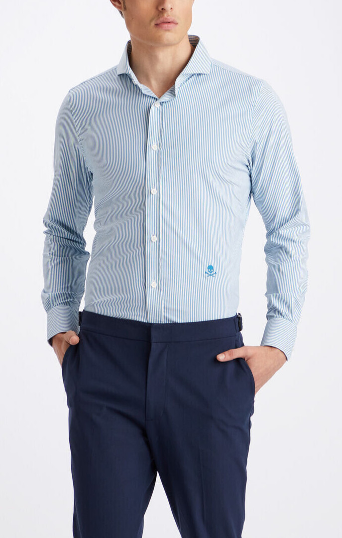 Повседневная рубашка G/FORE в классическую полоску с отложным воротником в стиле модерн, сшитая по индивидуальному заказу, Sz XL, 185 долларов США