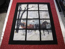 Patchwork Window Quilt Top "Sleigh"~PIECED~Center, Wall, Lap 44X50 USA Homemade