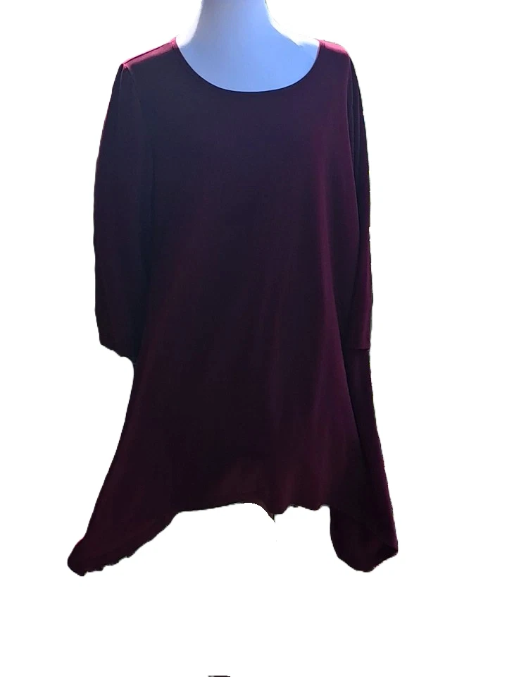 Túnica para mujer L Bisse 2X Borgoña vino mordedura de tiburón dobladillo pecho 50" largo 37" Foto 2 de 4