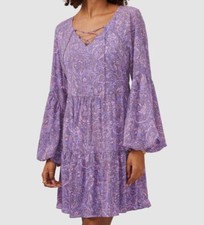 $129 Vince Camuto Women's Purple Sleeveless Dotted Cityscape Chiffon Dress S