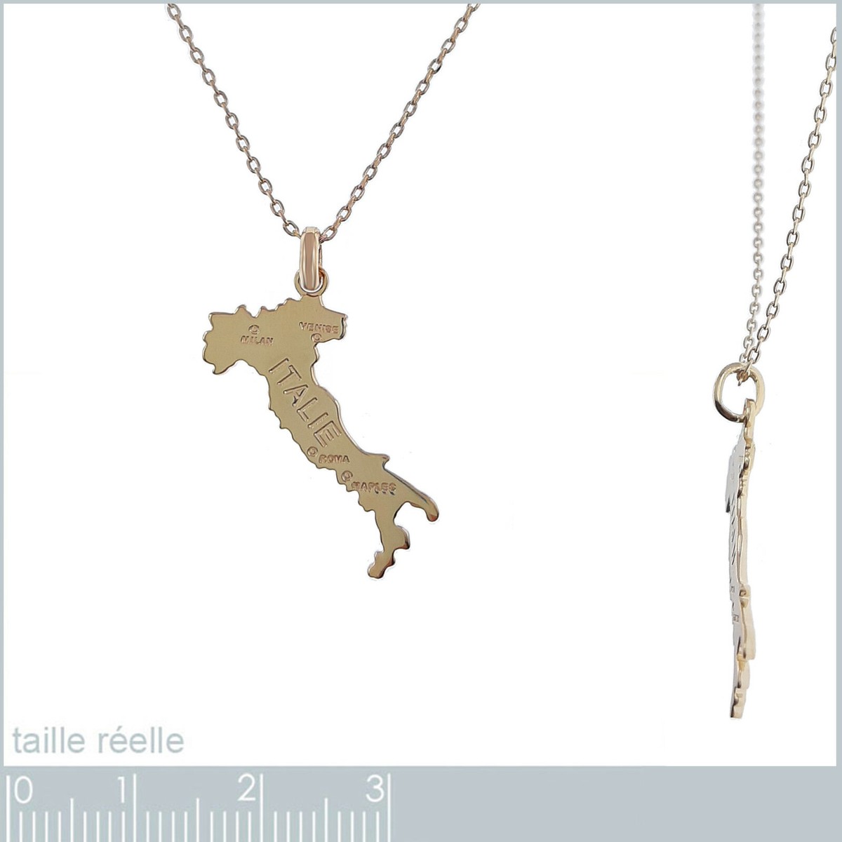 Pendentif Carte Italie Plaqué Or 750/000 - Chaîne Optionnelle - Homme/Femme