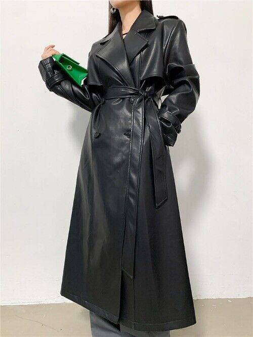 High-end Long Handsome Leather Jacket Women's Spring Autumn High-end Long Handsome Leather Jacket Women's Spring Autumn